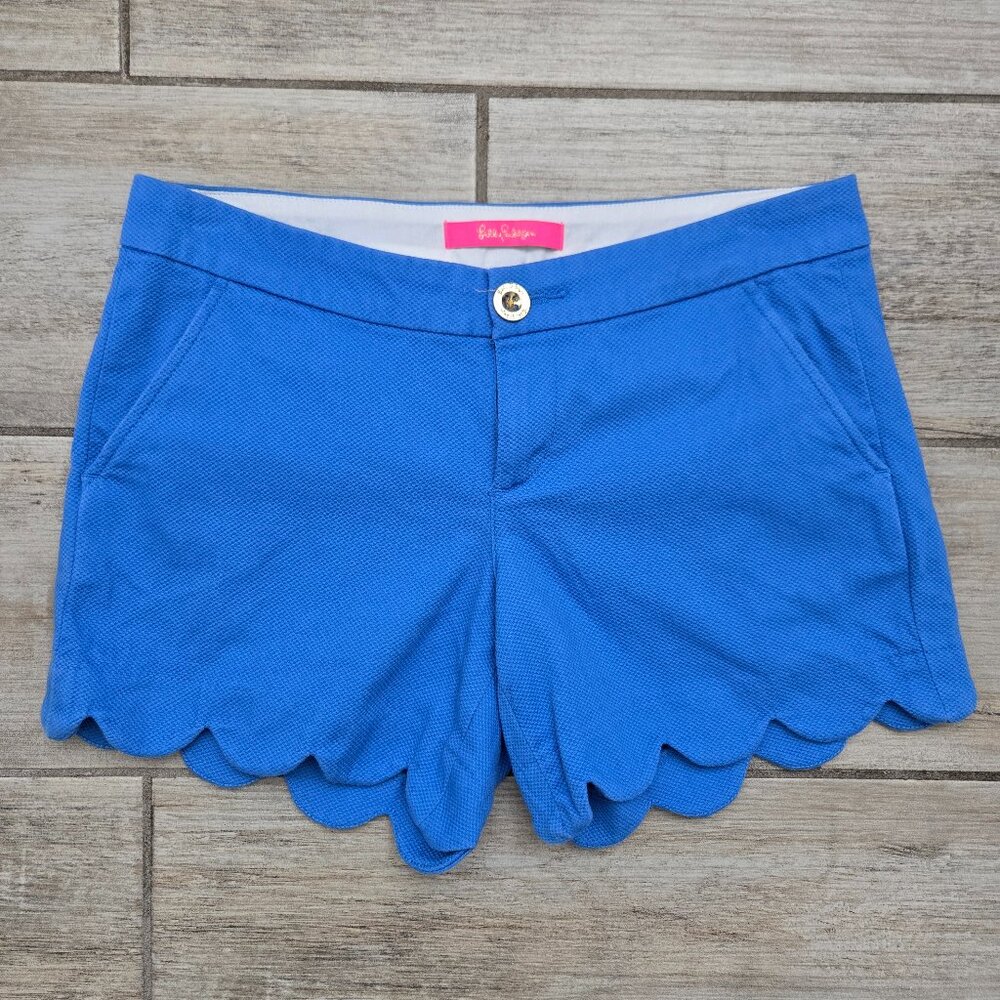 Lilly Pulitzer Buttercup Scalloped Shorts Women's‎ Textured Knit Royal Blue 0